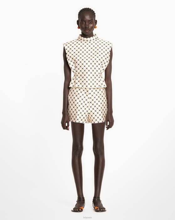 Lanvin sievietes apdrukāti satīna mini šorti 40LF454 apģērbs krīts