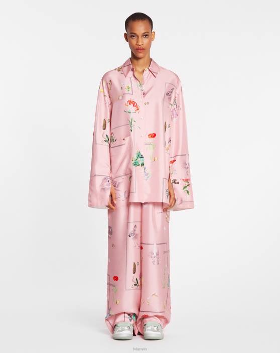 Lanvin sievietes zīda bikses ar apdrukātām platām kājām 40LF464 apģērbs rozā