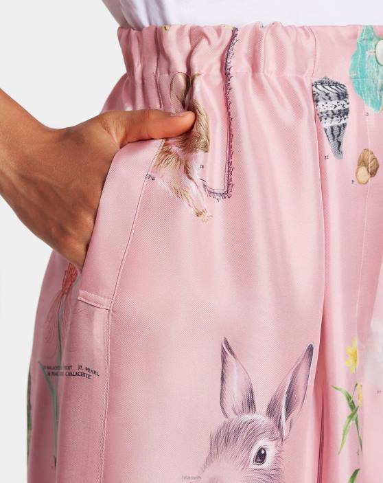 Lanvin sievietes zīda bikses ar apdrukātām platām kājām 40LF464 apģērbs rozā
