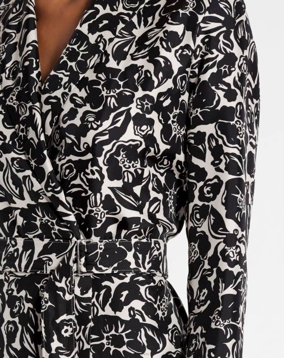 Lanvin sievietes Midi kleita ar ziedu apdruku ar garām piedurknēm 40LF58 apģērbs melns