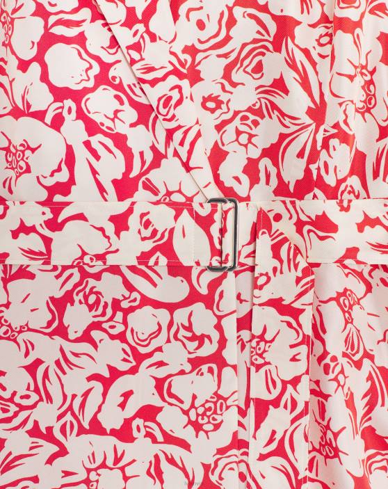 Lanvin sievietes Midi kleita ar ziedu apdruku ar garām piedurknēm 40LF59 apģērbs magoņu sarkans