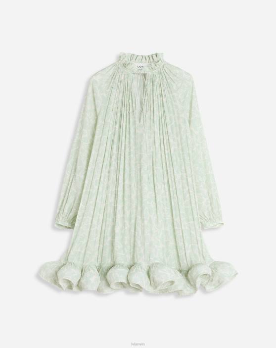 Lanvin sievietes Mini kleita ar garām piedurknēm ar volāniem ziedu apdrukā charmeuse 40LF70 apģērbs salvija