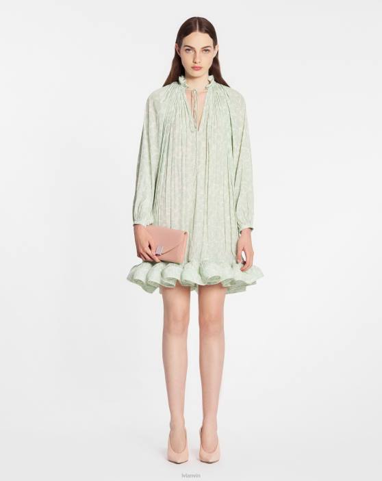 Lanvin sievietes Mini kleita ar garām piedurknēm ar volāniem ziedu apdrukā charmeuse 40LF70 apģērbs salvija
