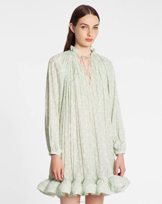 Lanvin sievietes Mini kleita ar garām piedurknēm ar volāniem ziedu apdrukā charmeuse 40LF70 apģērbs salvija