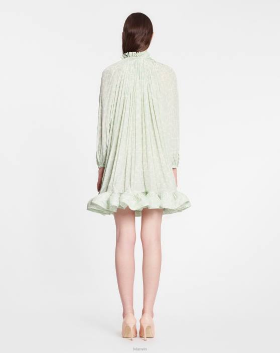 Lanvin sievietes Mini kleita ar garām piedurknēm ar volāniem ziedu apdrukā charmeuse 40LF70 apģērbs salvija