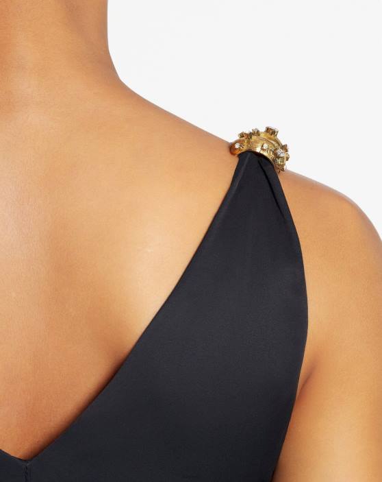 Lanvin sievietes Satīna midi kleita bez piedurknēm v kakla izgriezumā 40LF55 apģērbs melns