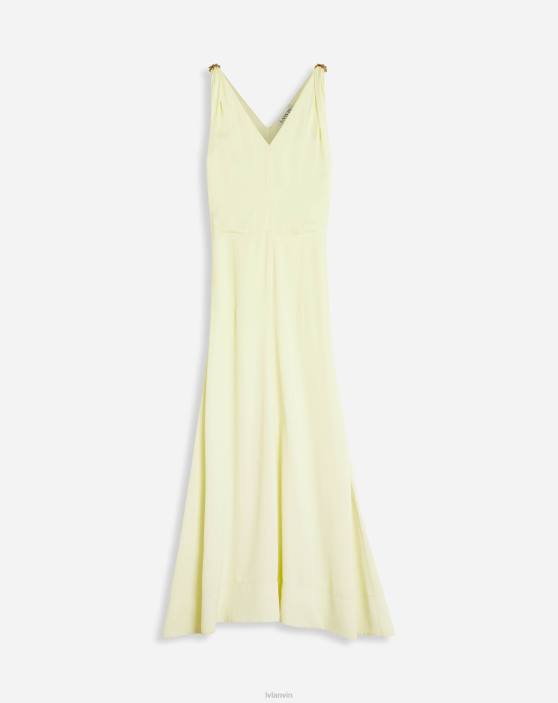 Lanvin sievietes Satīna midi kleita bez piedurknēm v kakla izgriezumā 40LF67 apģērbs citronu