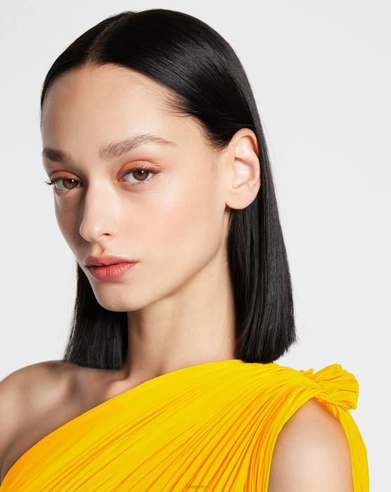 Lanvin sievietes gara charmeuse asimetriska goda kleita 40LF62 apģērbs saulespuķe