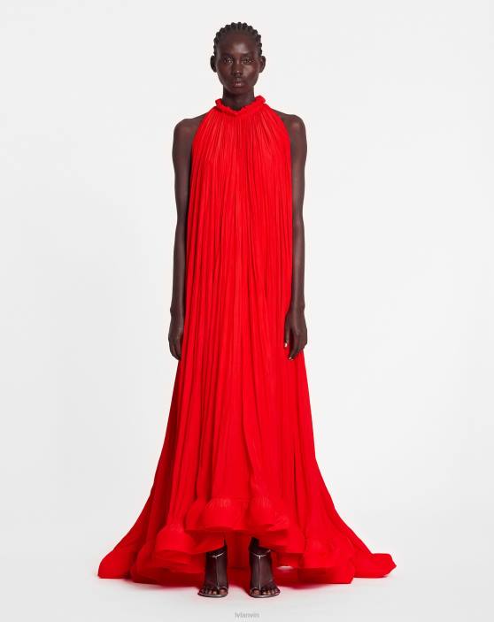 Lanvin sievietes gara charmeuse tribute kleita 40LF80 apģērbs magoņu sarkans