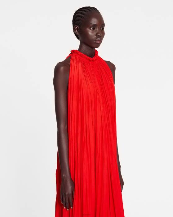 Lanvin sievietes gara charmeuse tribute kleita 40LF80 apģērbs magoņu sarkans
