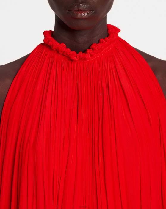 Lanvin sievietes gara charmeuse tribute kleita 40LF80 apģērbs magoņu sarkans