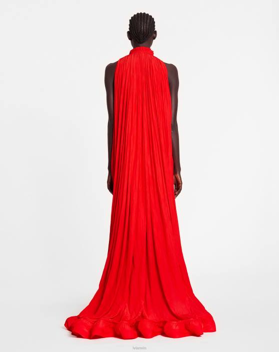 Lanvin sievietes gara charmeuse tribute kleita 40LF80 apģērbs magoņu sarkans