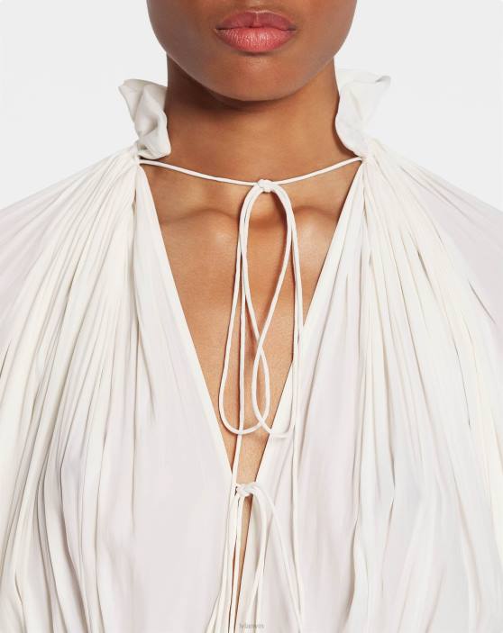 Lanvin sievietes gara charmeuse volānu kleita 40LF74 apģērbs gandrīz balts