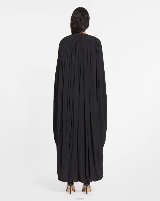 Lanvin sievietes gara drapēta kleita ar izšuvumiem 40LF43 apģērbs melns