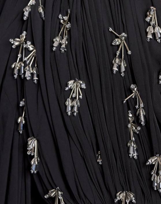 Lanvin sievietes gara drapēta kleita ar izšuvumiem 40LF43 apģērbs melns