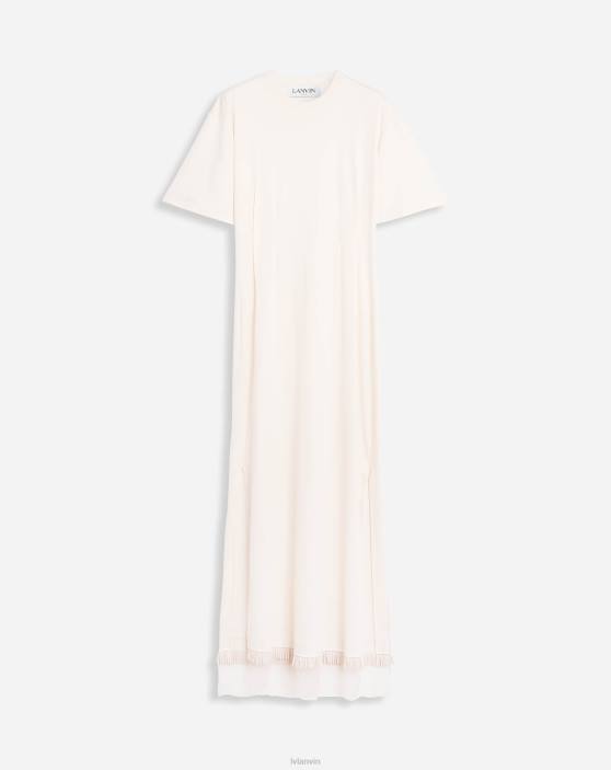 Lanvin sievietes gara t-krekla kleita ar izšuvumu 40LF48 apģērbs gaiši rozā