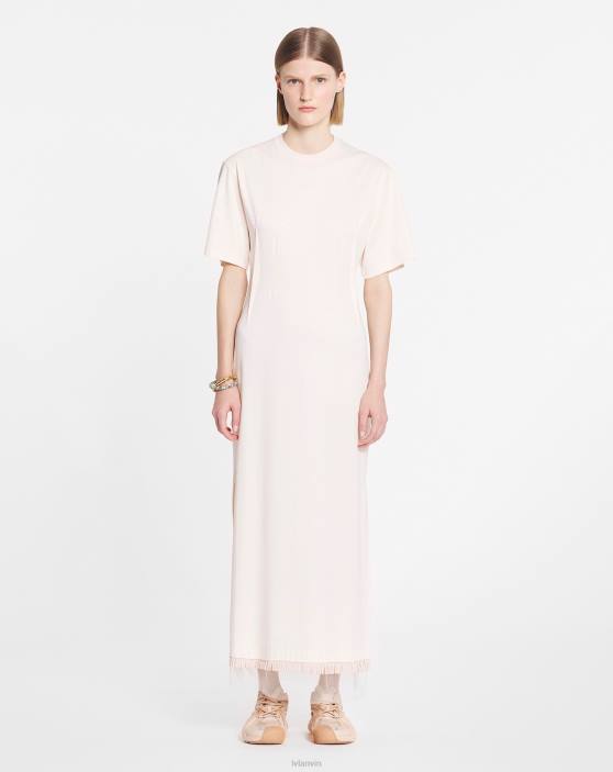 Lanvin sievietes gara t-krekla kleita ar izšuvumu 40LF48 apģērbs gaiši rozā