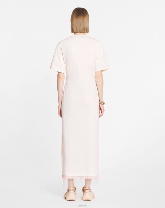 Lanvin sievietes gara t-krekla kleita ar izšuvumu 40LF48 apģērbs gaiši rozā