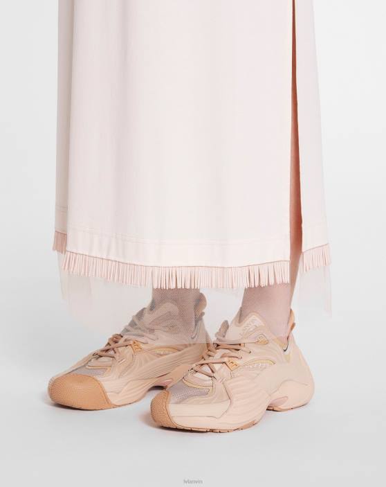 Lanvin sievietes gara t-krekla kleita ar izšuvumu 40LF48 apģērbs gaiši rozā