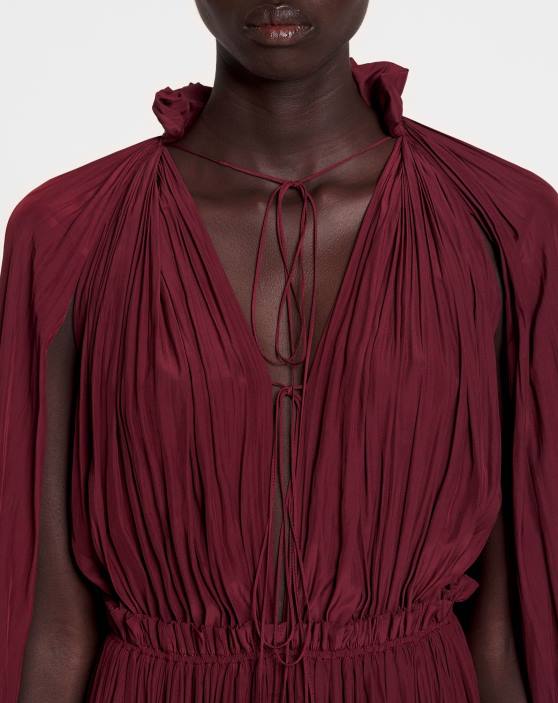 Lanvin sievietes gara volānu kleita šarmiežā 40LF84 apģērbs bordo