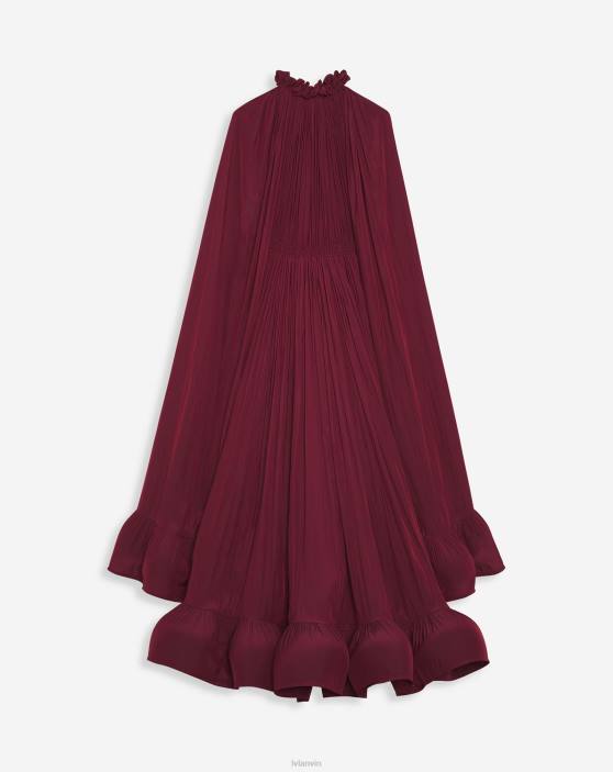 Lanvin sievietes gara volānu kleita šarmiežā 40LF84 apģērbs bordo