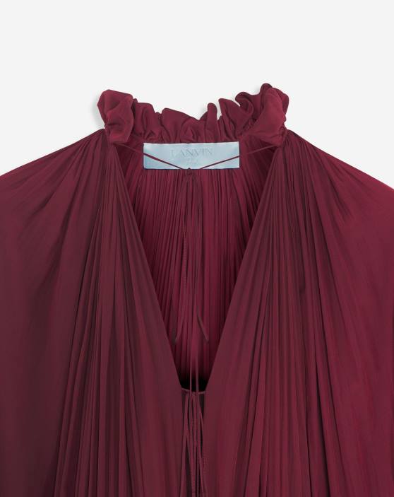 Lanvin sievietes gara volānu kleita šarmiežā 40LF84 apģērbs bordo