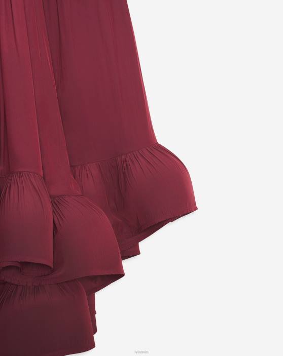 Lanvin sievietes gara volānu kleita šarmiežā 40LF84 apģērbs bordo