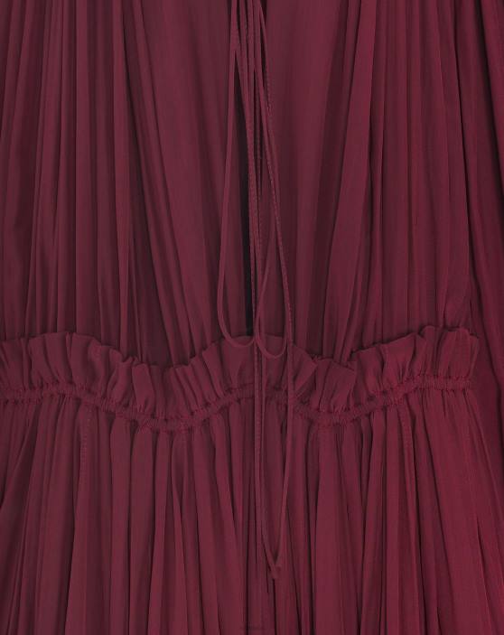 Lanvin sievietes gara volānu kleita šarmiežā 40LF84 apģērbs bordo