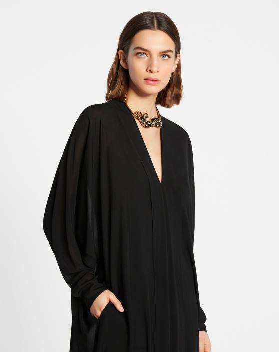 Lanvin sievietes kaftāna kleita no zīda žakarda 40LF88 apģērbs melns/zelts