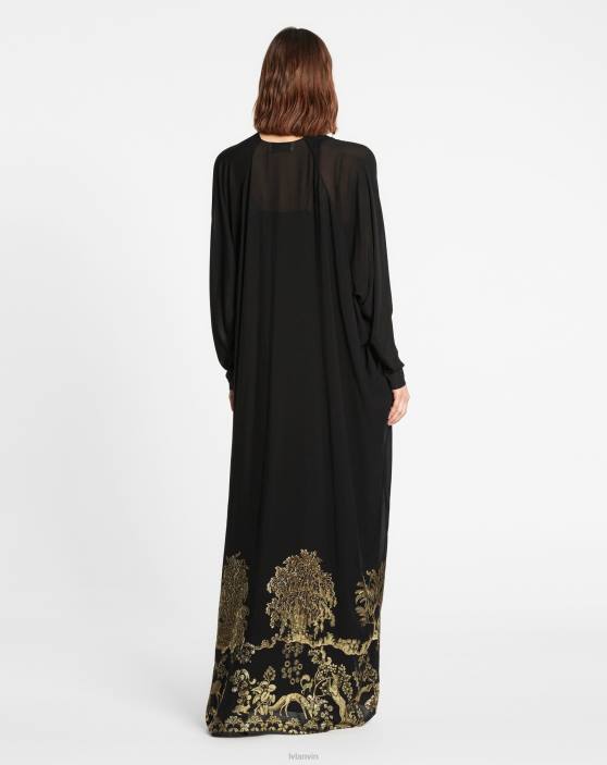 Lanvin sievietes kaftāna kleita no zīda žakarda 40LF88 apģērbs melns/zelts