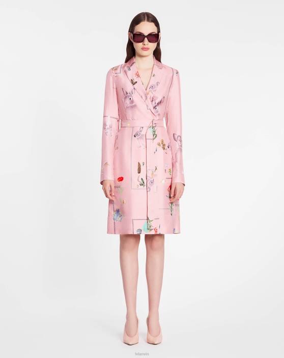 Lanvin sievietes kreklkleita no apdrukāta zīda 40LF91 apģērbs rozā