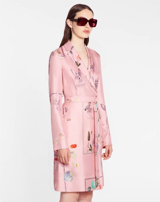 Lanvin sievietes kreklkleita no apdrukāta zīda 40LF91 apģērbs rozā