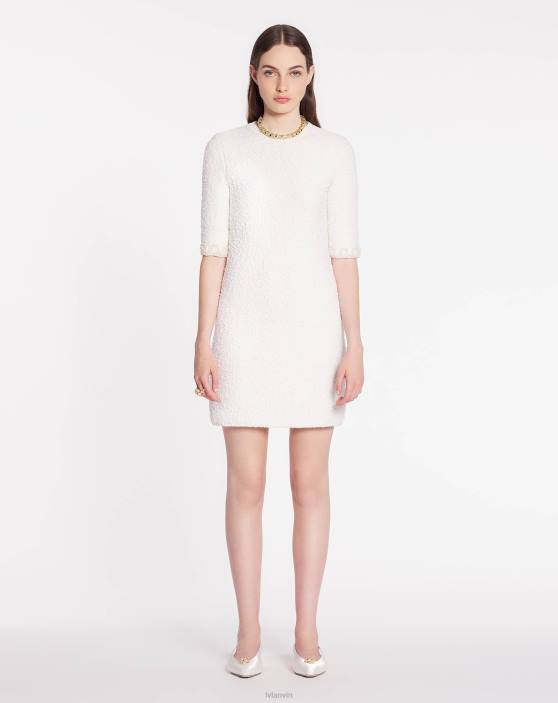 Lanvin sievietes mini izšūta kleita ar īsām piedurknēm no tvīda trikotāžas 40LF49 apģērbs ekru