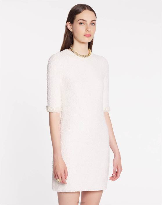 Lanvin sievietes mini izšūta kleita ar īsām piedurknēm no tvīda trikotāžas 40LF49 apģērbs ekru