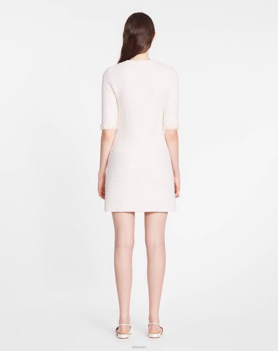 Lanvin sievietes mini izšūta kleita ar īsām piedurknēm no tvīda trikotāžas 40LF49 apģērbs ekru