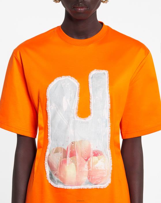 Lanvin sievietes mini scratch & sniff t-kreklu kleita 40LF64 apģērbs spilgti oranža