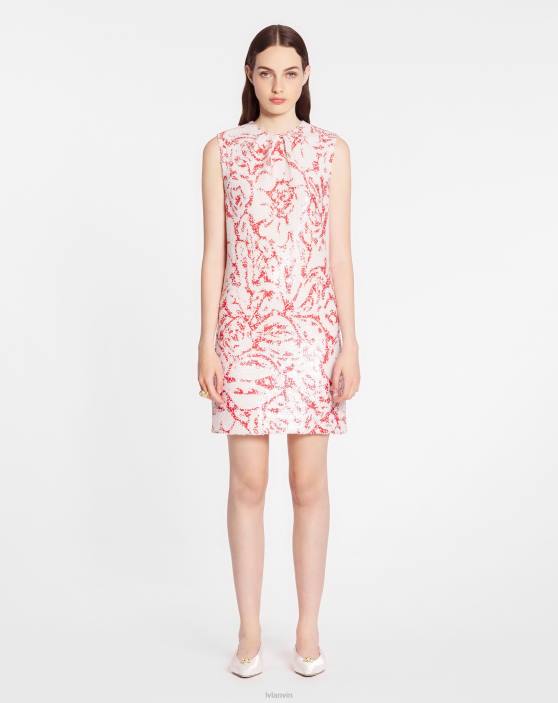 Lanvin sievietes pievilkta kakla minikleita fliteros 40LF61 apģērbs magoņu sarkans