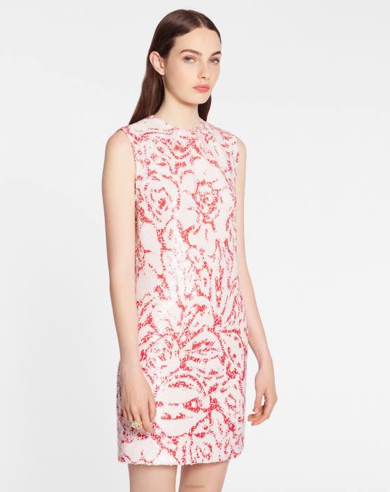 Lanvin sievietes pievilkta kakla minikleita fliteros 40LF61 apģērbs magoņu sarkans