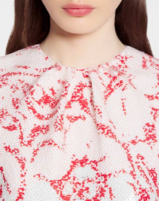 Lanvin sievietes pievilkta kakla minikleita fliteros 40LF61 apģērbs magoņu sarkans