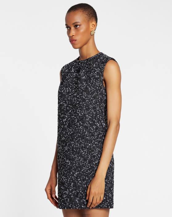 Lanvin sievietes pievilkta kakla minikleita tvīda krāsā 40LF52 apģērbs balts melns