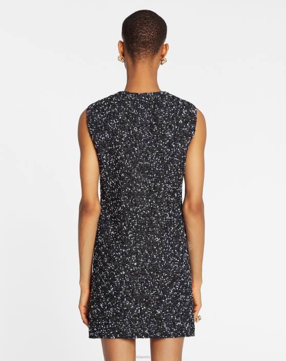 Lanvin sievietes pievilkta kakla minikleita tvīda krāsā 40LF52 apģērbs balts melns