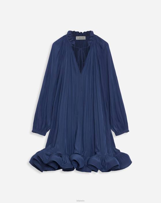 Lanvin sievietes īsa charmeuse kleita 40LF78 apģērbs tintes zils