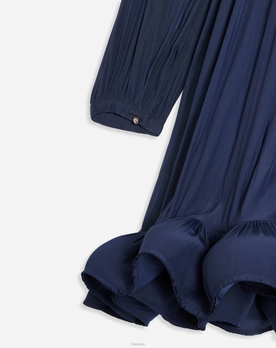 Lanvin sievietes īsa charmeuse kleita 40LF78 apģērbs tintes zils