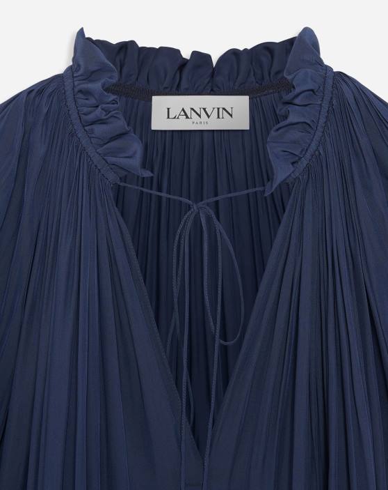 Lanvin sievietes īsa charmeuse kleita 40LF78 apģērbs tintes zils