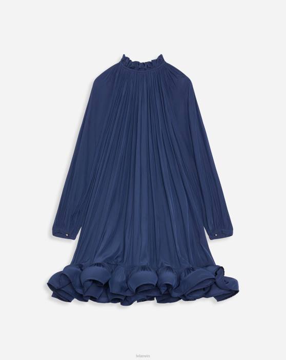 Lanvin sievietes īsa charmeuse kleita 40LF78 apģērbs tintes zils