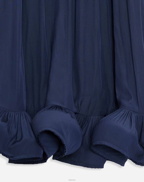 Lanvin sievietes īsa charmeuse kleita 40LF78 apģērbs tintes zils