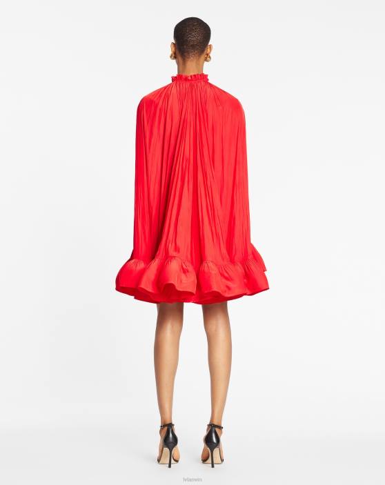 Lanvin sievietes īsa charmeuse kleita 40LF82 apģērbs magoņu sarkans