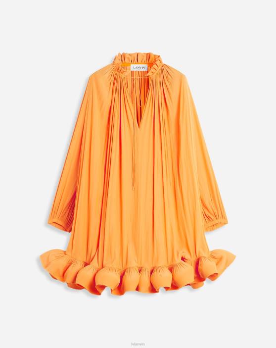 Lanvin sievietes īsa charmeuse kleita ar garām piedurknēm 40LF63 apģērbs mango