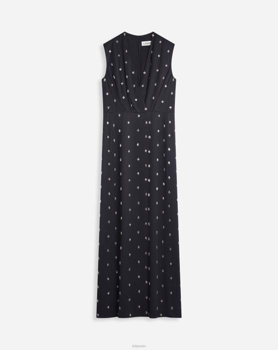 Lanvin sievietes satīna kleita bez piedurknēm 40LF42 apģērbs melns
