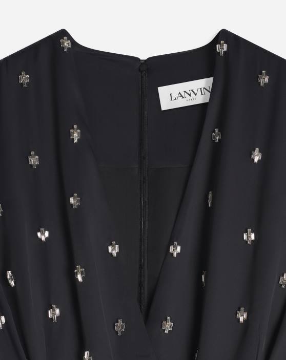 Lanvin sievietes satīna kleita bez piedurknēm 40LF42 apģērbs melns